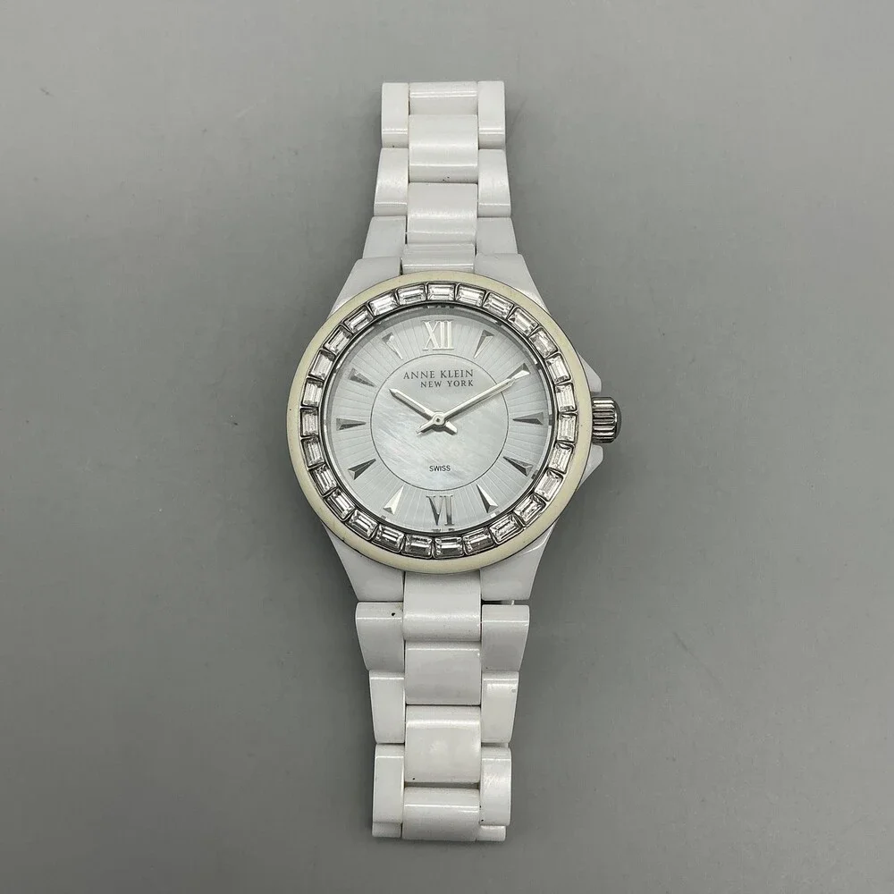 Anne Klein 7633S/2 Womens Watch 35mm Silver Tone White Ceramic New Battery 7